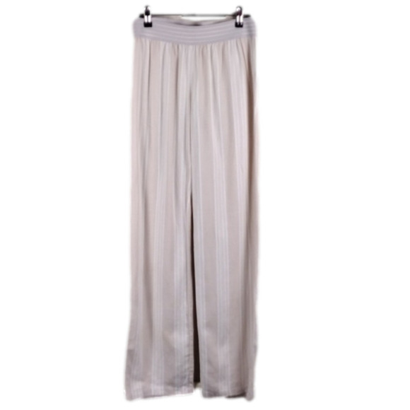 Boom Boom Jeans Natural Striped Linen Blend Mid Rise Straight Leg Pull On Pants - Picture 1 of 11